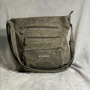 Stone Mountain USA Grey Perforated Vegan Leather Crossbody/Shoulder Bag